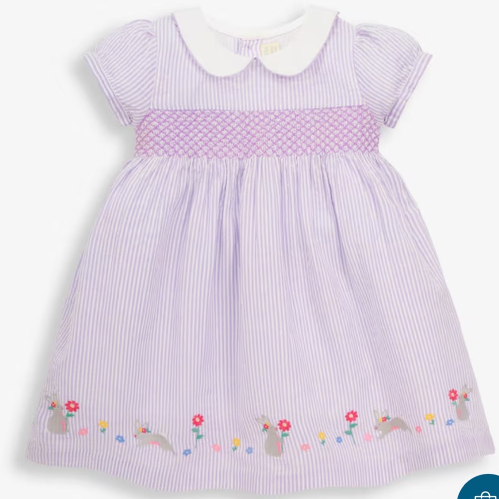 Jojo Maman Bebe Seersucker Purple Striped Dress with Embroidered Details